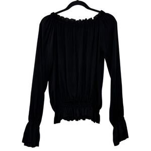 Emerson Thorpe‎ Faye Silk Off Shoulder Blouse Black Sheer Top Women's XS USA